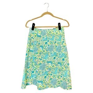 Keywest Skirt Women’s Sz Small Yellow Green Jungle Print Appliquéd Hem Lined
